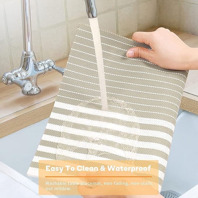 Pepplo PVC Placemats Placemats for Dining Table Heat Resistant Placemats Set of 6 Gold Line (PLC10B6)