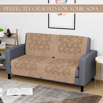 Kuber Industries Set of 4 Net Durable 2 Seater Sofa Covers for Living Room Self Net Hawaii Camel Brown