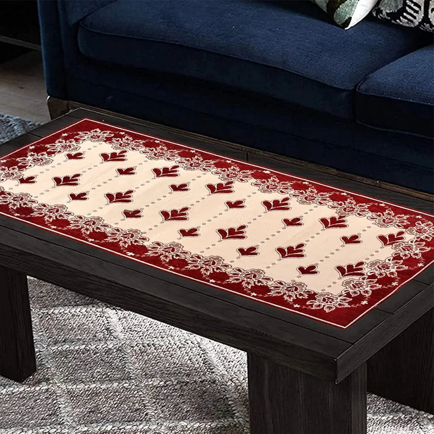 Kuber Industries Rectangular Floral Print Cotton Table Runner for Dining and Center Table Set of 2 Maroon