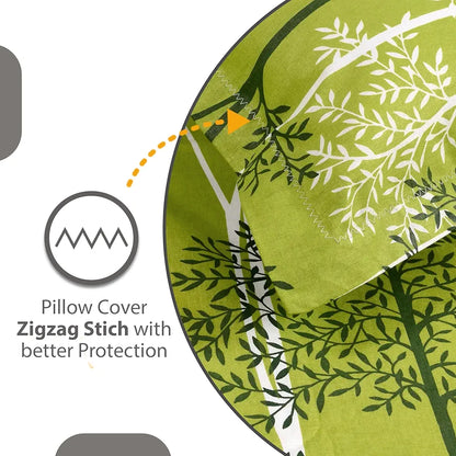 Divine Casa 144 TC 100% Cotton King Bedsheet with 2 Pillow Covers Floral Pattern Colour Tree Green