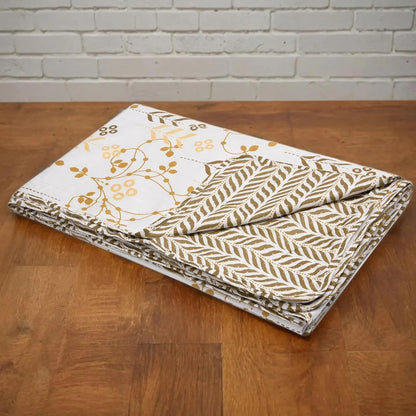 Huesland 100% Cotton Reversible Dohar Single Bed Cotton | Soft Cambric Weave, All Weather Light Ac Blanket | White, Moss Green & Mustard