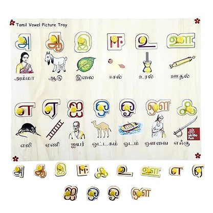 Skillofun Tamil Letters Wooden Board with Pictures Tamil Learning Kids Activity Toys