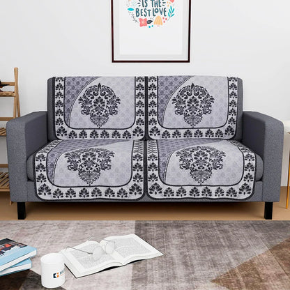 Kuber Industries Set of 4 Net Durable 2 Seater Sofa Covers Floral Print Black & Grey