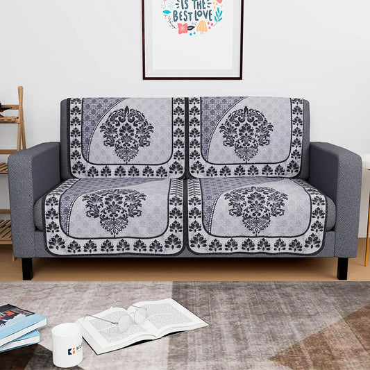 Kuber Industries Set of 4 Net Durable 2 Seater Sofa Covers Floral Print Black & Grey
