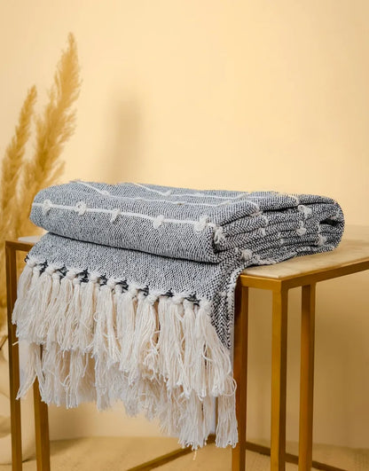Sajavat Home Hand-Knitted Pure Cotton 3 Seater Sofa Throw Colour Black & Beige