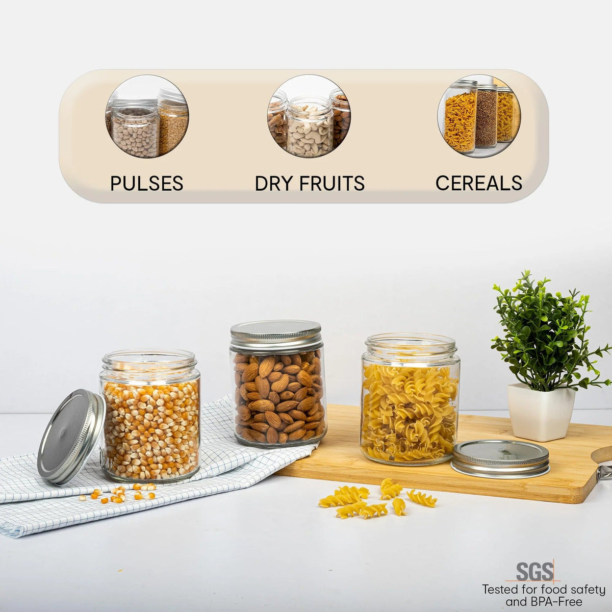 Anko Set of 3 Clear Glass Jars 550ml | Airtight | Tin Lid | Kitchen Storage