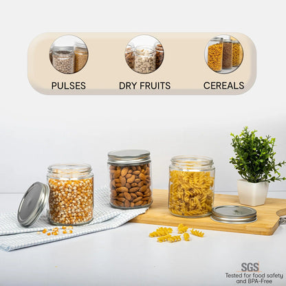Anko Set of 3 Clear Glass Jars 550ml | Airtight | Tin Lid | Kitchen Storage