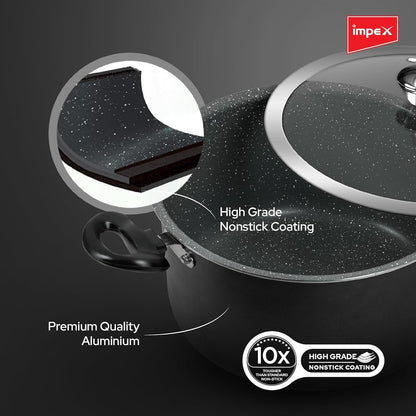 Impex IBP10 10L Non-Stick Biryani Pot with RIB Granite Coating Induction Friendly Aluminium