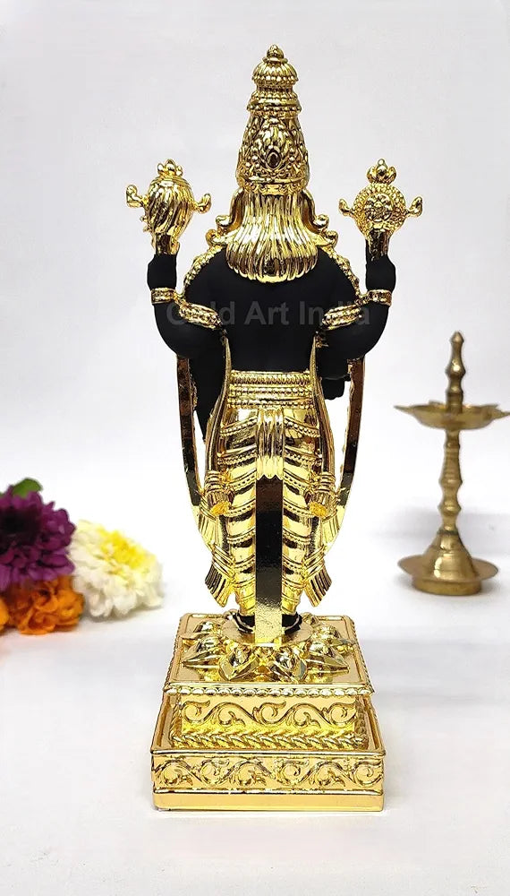 Gold Art India Lord Tirupati Balaji Gold Plated Idol with Black Terracotta Finish
