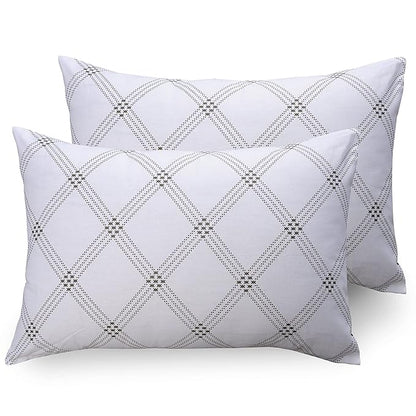 Huesland by Ahmedabad Cotton 186 Tc Cotton Pillow Cover Set of 2 | White | Brandon Beige Pattern