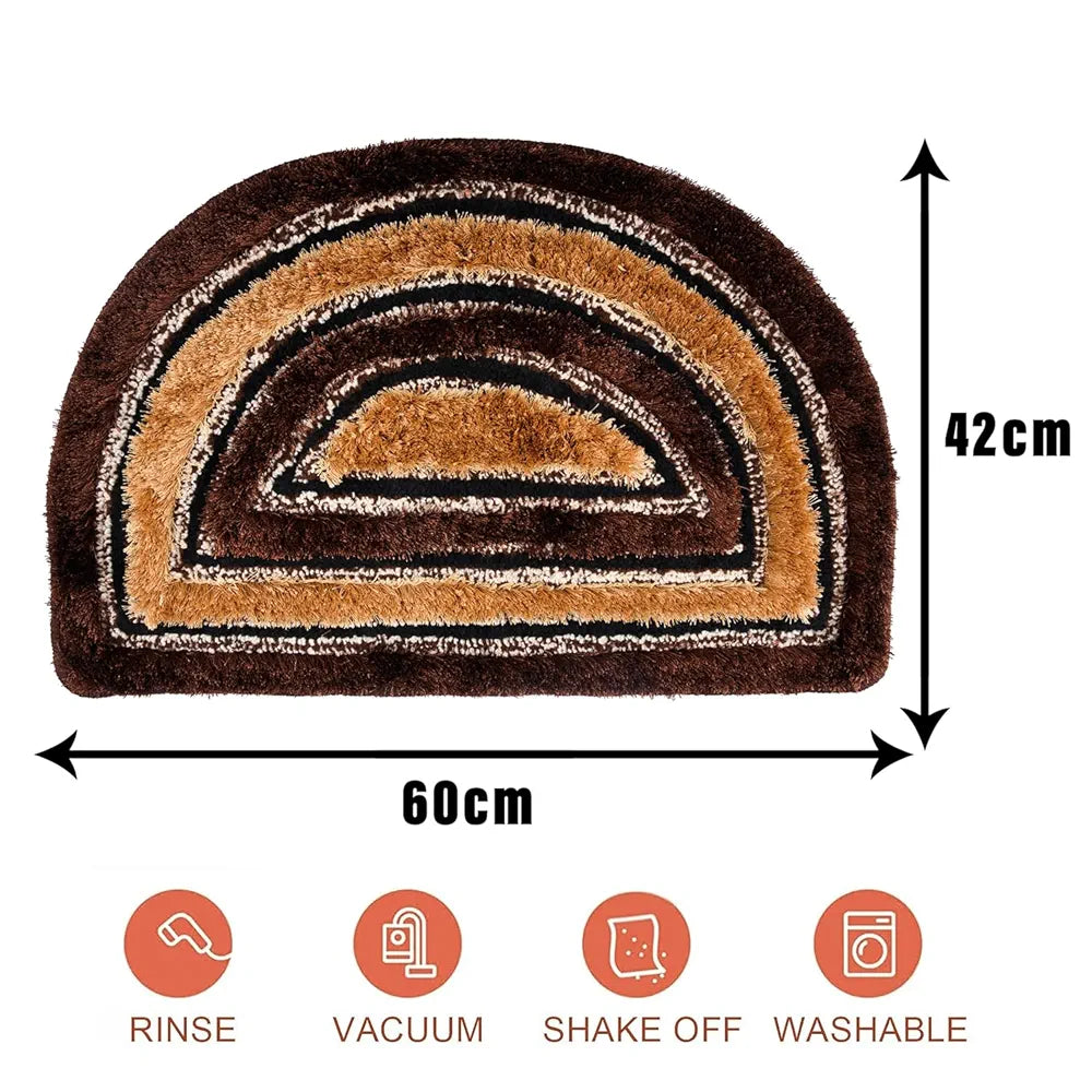 Kuber Industries Door Mat D Shape Fur Doormat Microfiber Golden & Brown