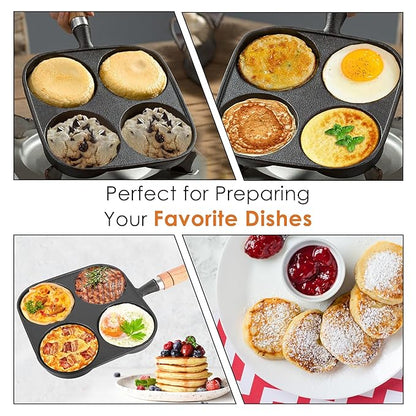 Solara Crown Stone Premium Pre-seasoned Cast Iron Uttapam Pan 4 Pit | Naturally Nonstick Toxin-free Uttappam Tawa With Wooden Handle