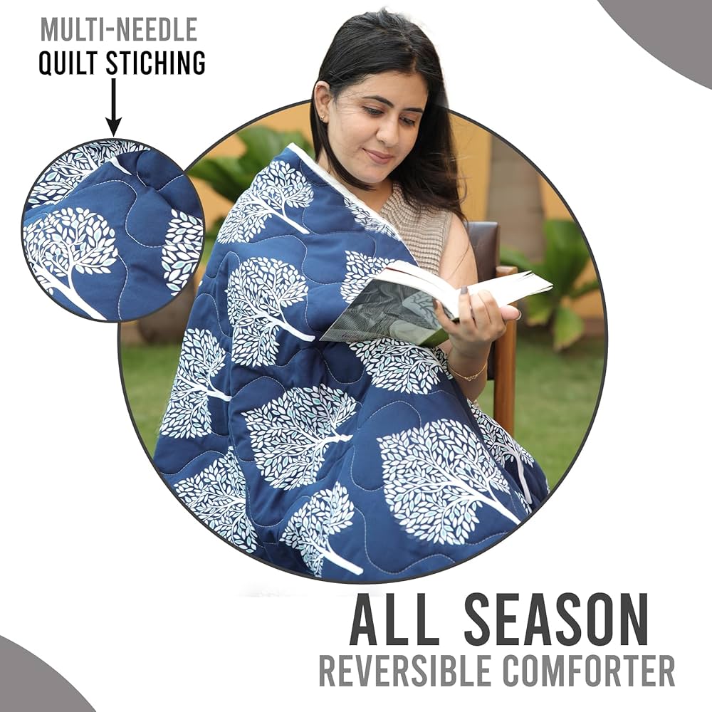 Divine Casa 120 GSM Microfiber Single Bed Comforter Soft & Lightweight Reversible AC Blanket Colour Dark Sapphire