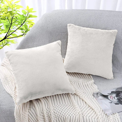 Luxe Home Cushion Cover Duble Side Rabbit Fur Plain Design Covers Set of 2 Colour White