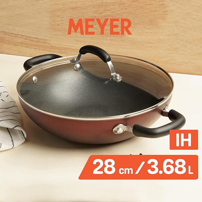 Meyer Merlot Aluminium Non-Stick Kadai | Kadhai with Glass Lid 28cm/ 3.68 Litre