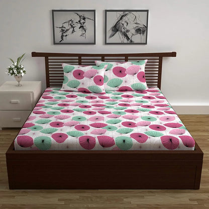 Divine Casa 144 TC Super Soft 100% Cotton Bedsheet for Double Bed  144 Thread Count Floral Colour Rose Pink
