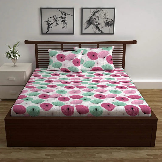 Divine Casa 144 TC Super Soft 100% Cotton Bedsheet for Double Bed  144 Thread Count Floral Colour Rose Pink
