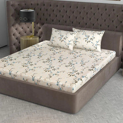 Divine Casa 100% Cotton Bedsheet for King Size Bed Modern Printed Design with 2 Pillow Covers Colour Floral Gold