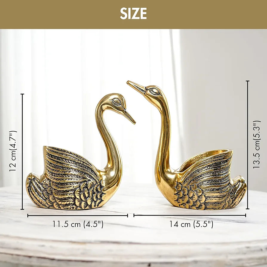 BEHOMA Aluminium Pair of Swans for Good Luck and Love | Candle Holder for Home| Showpiece for Gifting Anniversary Valentine's Day , Gold,13.5L x 7.5W x 14H Centimeters