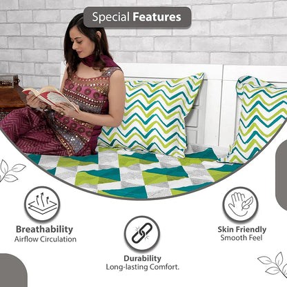 Divine Casa 144 TC 100% Cotton Bedsheet King Size Bed King Size Bedsheet with 2 Pillow Covers Colour Aqua Lime