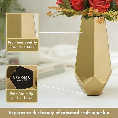Behoma Designer Stainless Steel Prism Glow Flower Vase Golden Flowers not Included