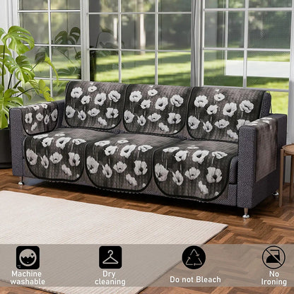 Kuber Industries Set of 16 Anti-Skid Sofa Cover 5-Seater with Arm Cover Lotus Print Green
