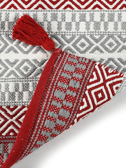 Sashaa World Handwoven Cotton Rug Colour Red and Grey