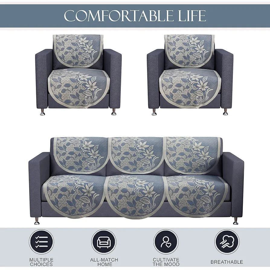 Kuber Industries 5 Seater Cotton Sofa Cover Slip Cover Set of 10 Pieces Floral Blue