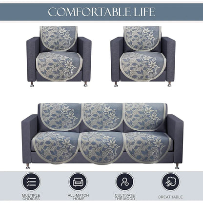 Kuber Industries 5 Seater Cotton Sofa Cover Slip Cover Set of 10 Pieces Floral Blue