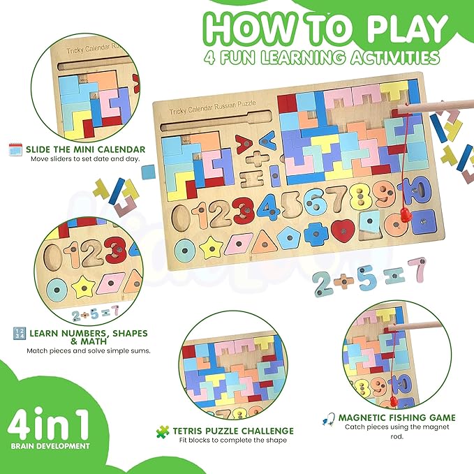 Kidology Multifunctional Tetris Montessori Educational Magnetic Letter Tangram Puzzle for Kids