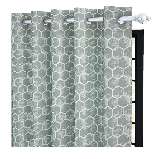 Story@Home Azurio Room Darkening Curtain Door 7 Feet Long 1 Piece Hexagon Hive Print Grey