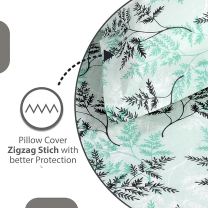 Divine Casa 144 TC 100% Cotton Single Bedsheet with 1 Pillow Cover Floral Pattern Colour Aqua Mist