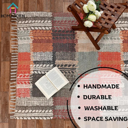 HomadornHandmade Sustainable Printed Modern Dhurrie/Rugs/Carpet Colour Multicolor 020