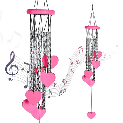 Hanging Wind Chimes for Home and Balcony Heart Shape Pink Wind Chime -018