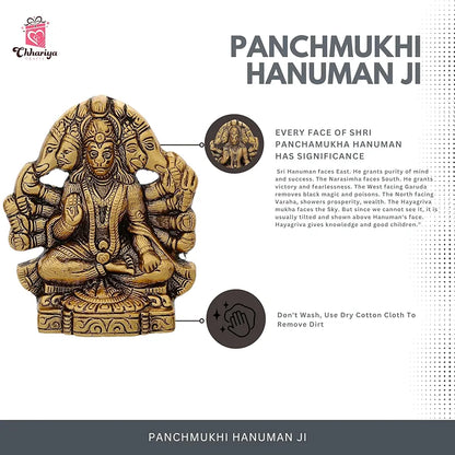Chhariya Crafts Metal Panchmukhi Hanuman Ji Murti Bajrangbali Idol Protection From Evil Eye16 Cm
