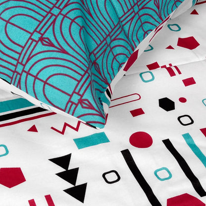 Divine Casa 144 TC Super Soft Cotton Bedsheet for Double Bed  144 Thread Count Abstract Colour Red Teal & White
