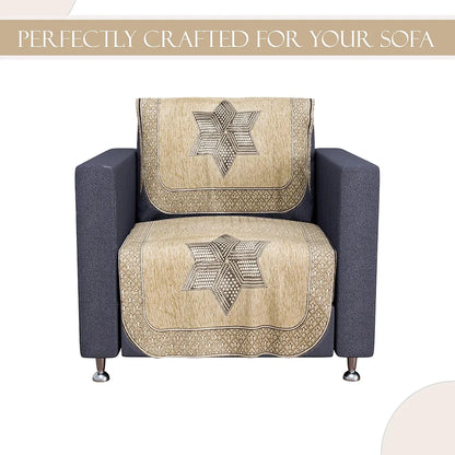 Kuber Industries Set of 6 Durable 2+1 Seater Sofa Cover for Living Room Star Print Cream & Brown