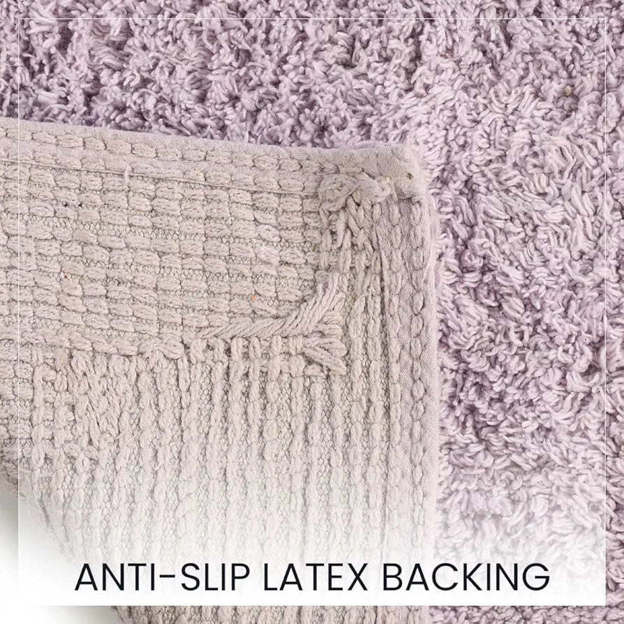 Sashaa World Solid Anti-skid Cotton Bathmat And Contour Set For Bathroom Colour Lilac (Pack of 2)