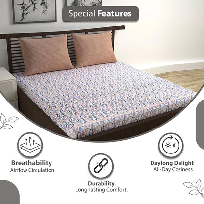 Divine Casa 144 TC 100% Pure Cotton Queen Size Double Bed Bedsheet with 2 Pillow Covers Wavy Pattern Colour Charcoal Blue