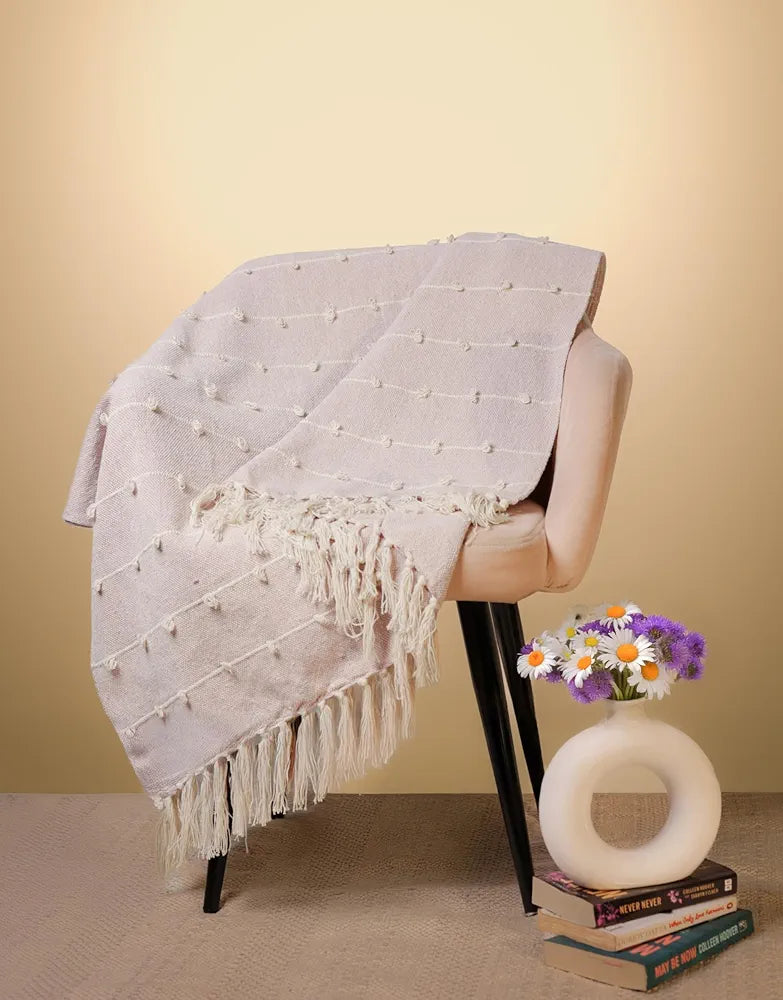 Sajavat Home Hand Knitted Pure Cotton 3 Seater Sofa Throw Colour Pink