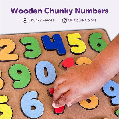 Mini Leaves Wooden Chunky Number Math Puzzle | Wooden Number Shape Counting Learning Puzzles for Toddlers