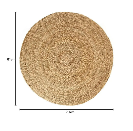 The Home Talk Natural Handcrafted Braided Round Jute Rug 80 cm Beige