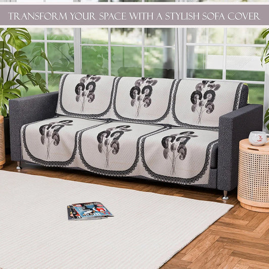Kuber Industries Set of 6 Velvet 3 Seater Sofa Covers for Living Room Digital Flower-Cream & Green