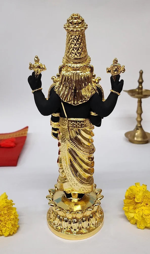 Gold Art India Lord Tirupati Balaji Kamal Gold Plated Black Idol