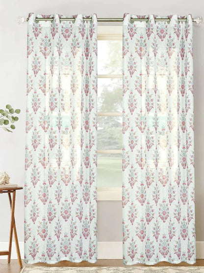 Homadorn Linen Sheer Printed Semi Transparent Curtains for Window Set of 2 Fuchsia fusion