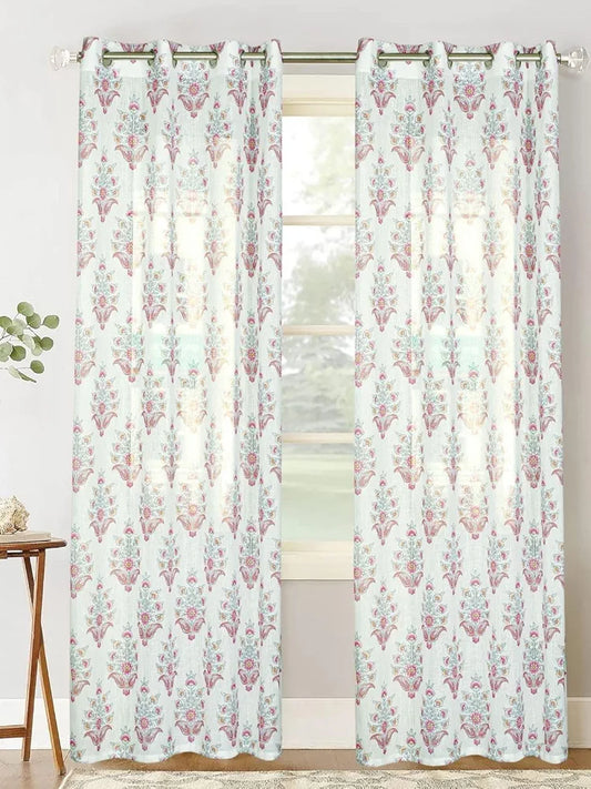 Homadorn Linen Sheer Printed Semi Transparent Curtains for Window Set of 2 Fuchsia fusion