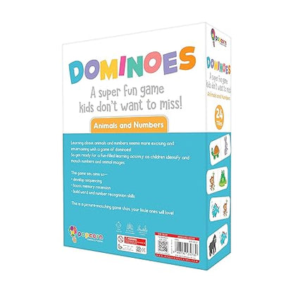 Popcorn Games & Puzzles Numbers and Animal Dominoes for Kids 24 Tiles Board Dominoes Help in Focus