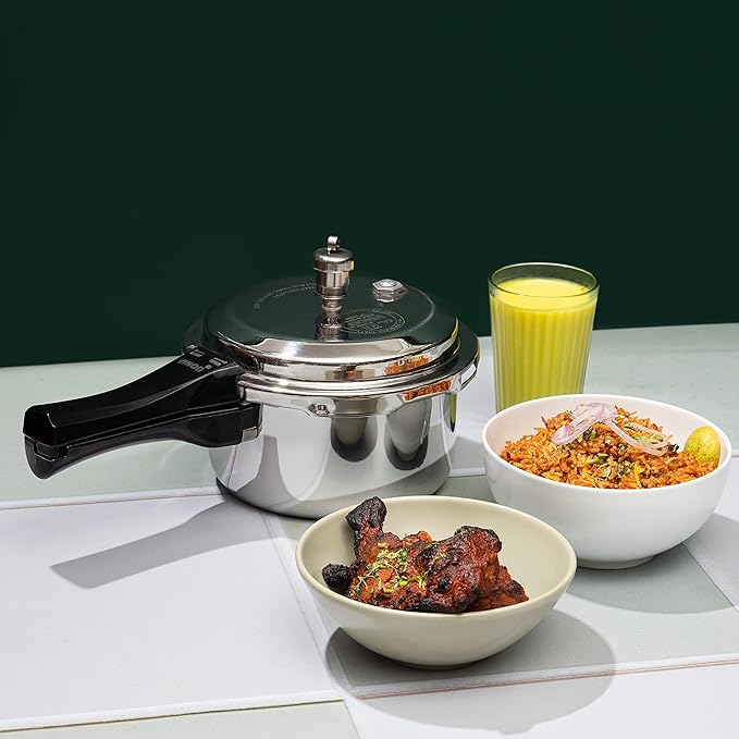 Vinod Platinum Triply Stainless Steel Outer Lid Pressure Cooker | Induction Base Pressure Cooker | 3 Litre Capacity