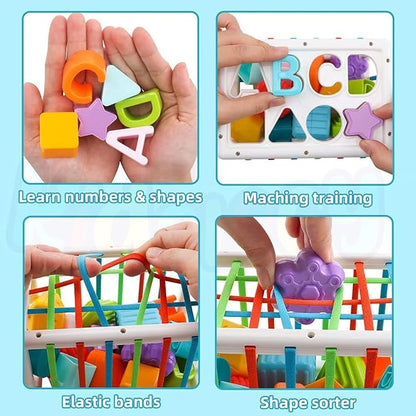 Kidology Baby Shape Sorting Toy Colorful Blocks Cubes Alphabet Letters Elastic Bands