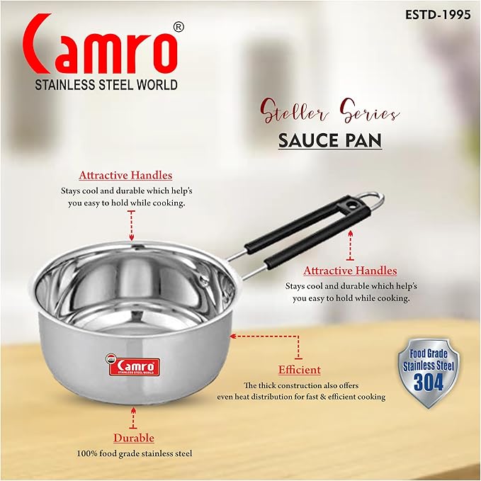 Camro Induction Bottom Deep Sauce Pan (13 No) 3 Liters Gas Stove Compatible Dishwasher Safe